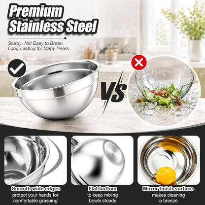 Stainless Steel Mixing Bowls with Airtight Lids, Blue