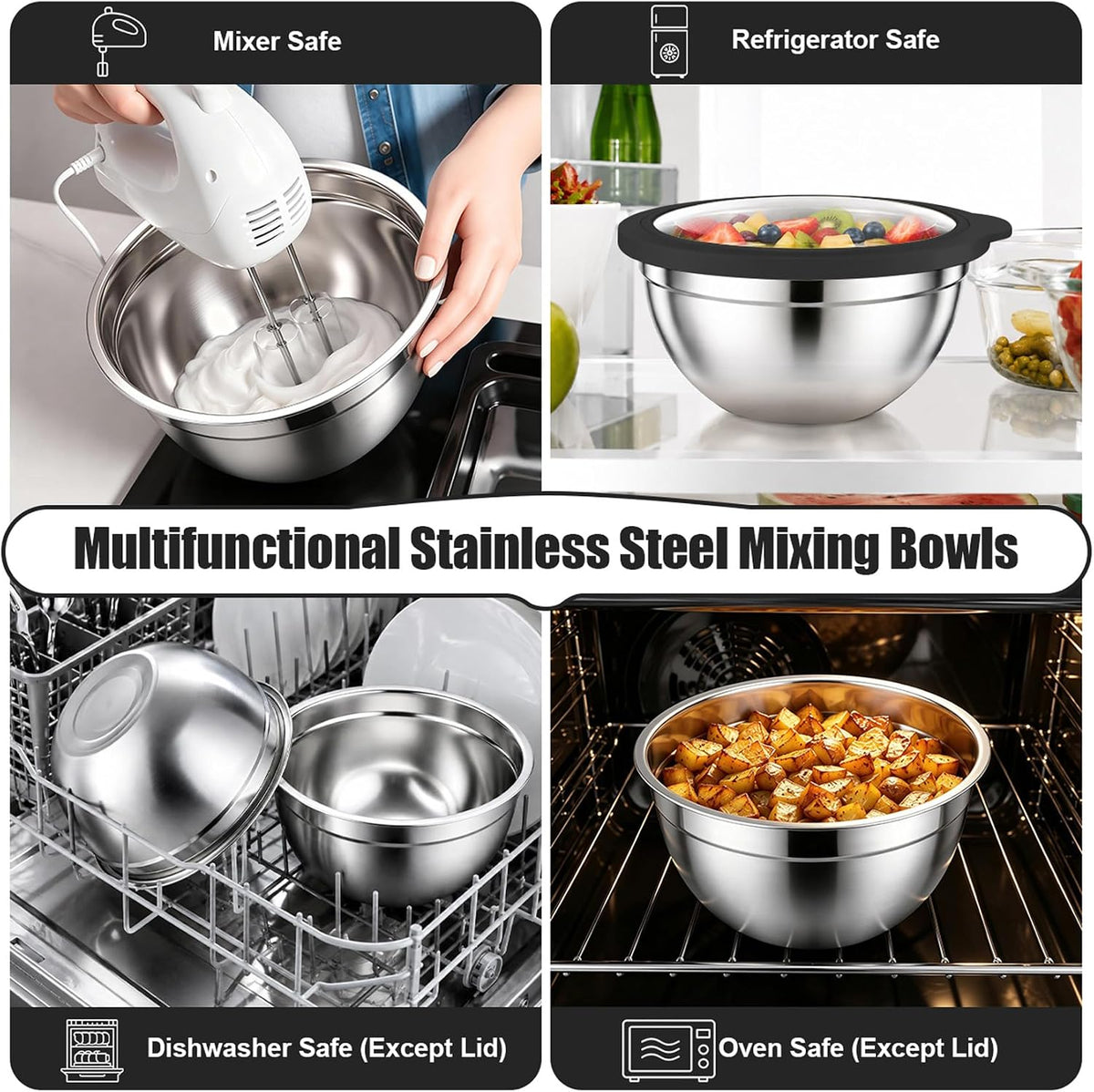 Stainless Steel Mixing Bowls with Airtight Lids, Blue