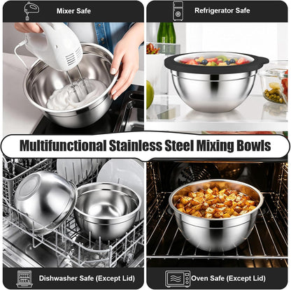 Stainless Steel Mixing Bowls with Airtight Lids, Blue