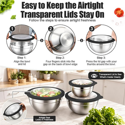 Stainless Steel Mixing Bowls with Airtight Lids, Blue