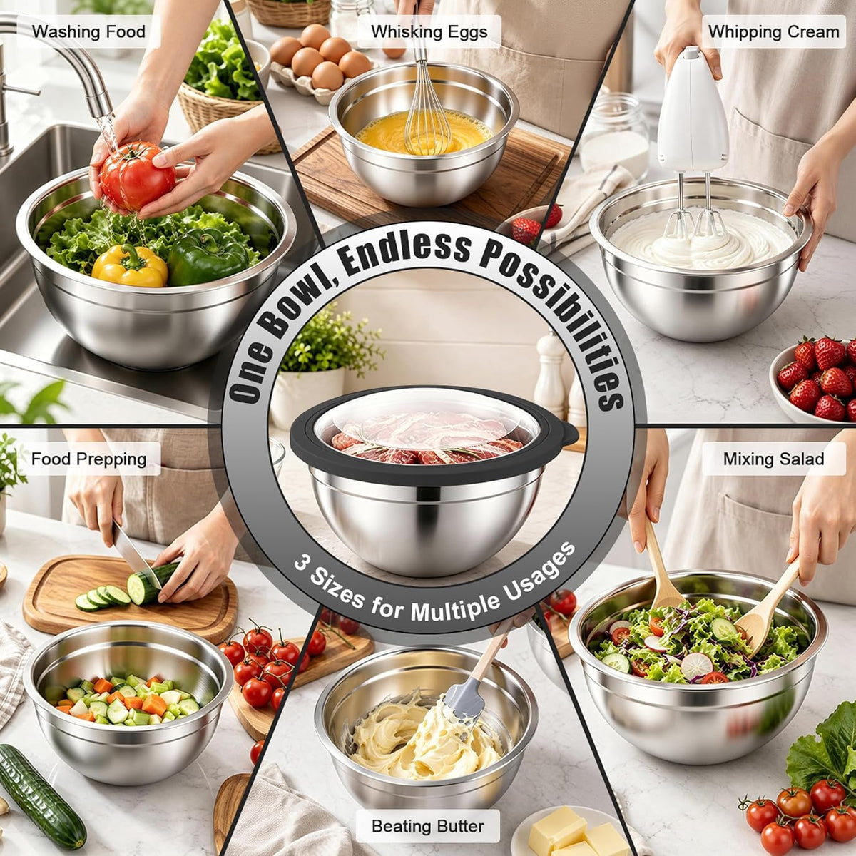 Stainless Steel Mixing Bowls with Airtight Lids, Blue