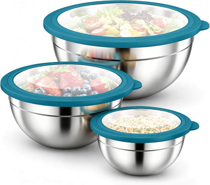 Stainless Steel Mixing Bowls with Airtight Lids, Blue