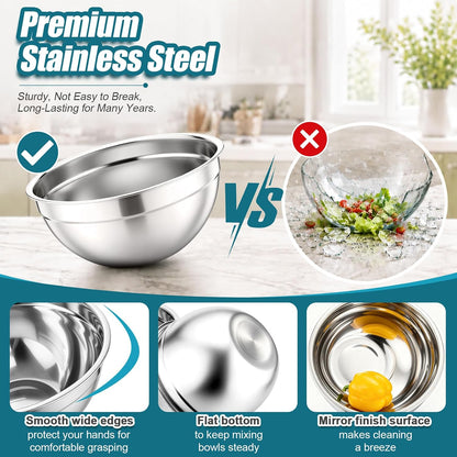 Stainless Steel Mixing Bowls with Airtight Lids, Blue