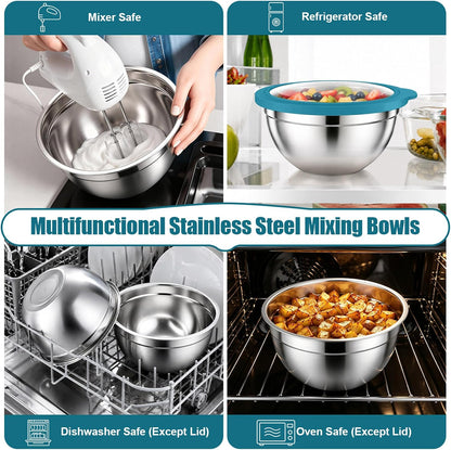 Stainless Steel Mixing Bowls with Airtight Lids, Blue