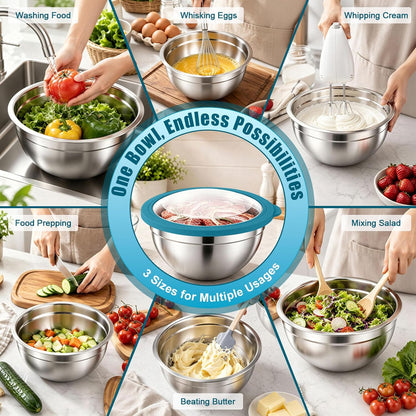Stainless Steel Mixing Bowls with Airtight Lids, Blue