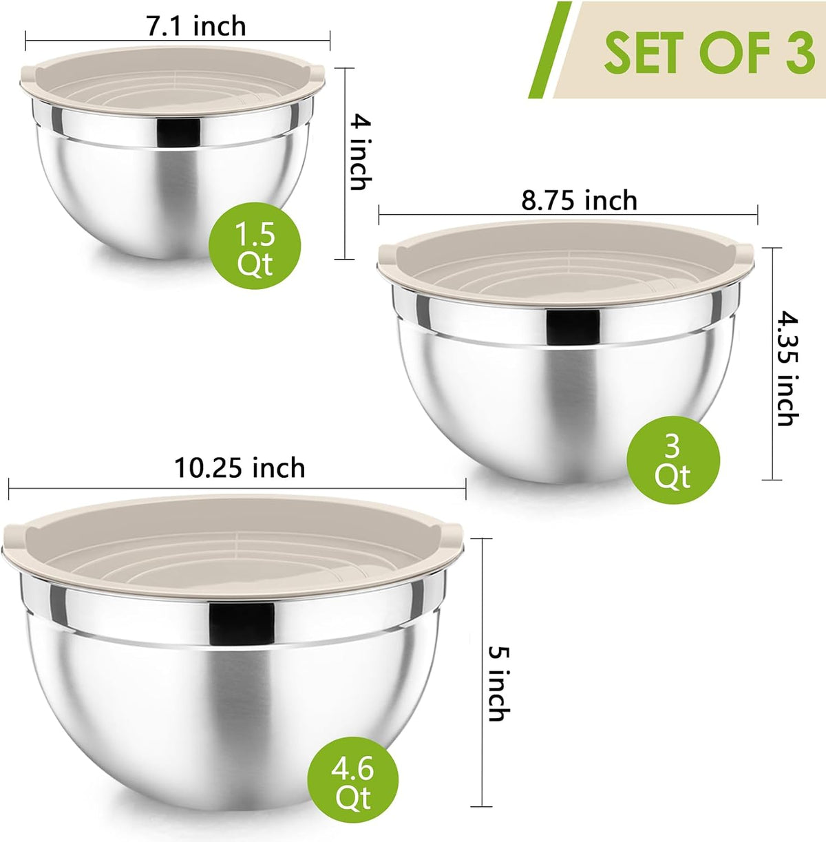 Stainless Steel Mixing Bowls with Airtight Lids, Blue