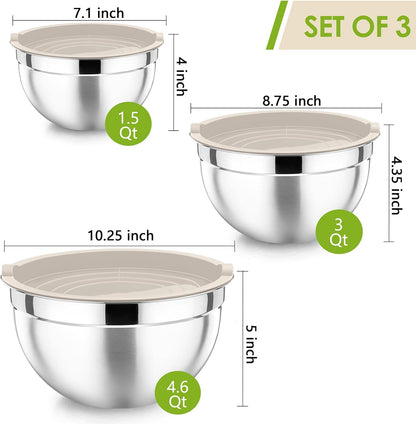 Stainless Steel Mixing Bowls with Airtight Lids, Blue