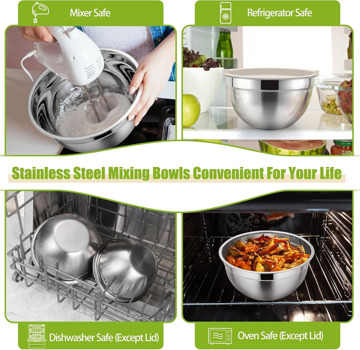 Stainless Steel Mixing Bowls with Airtight Lids, Blue