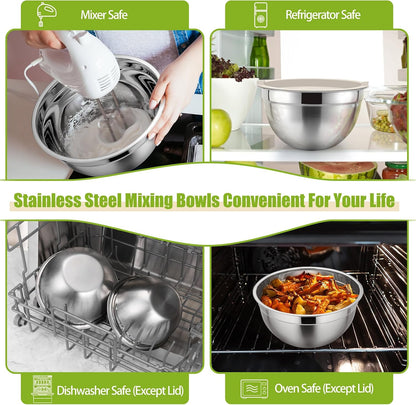 Stainless Steel Mixing Bowls with Airtight Lids, Blue