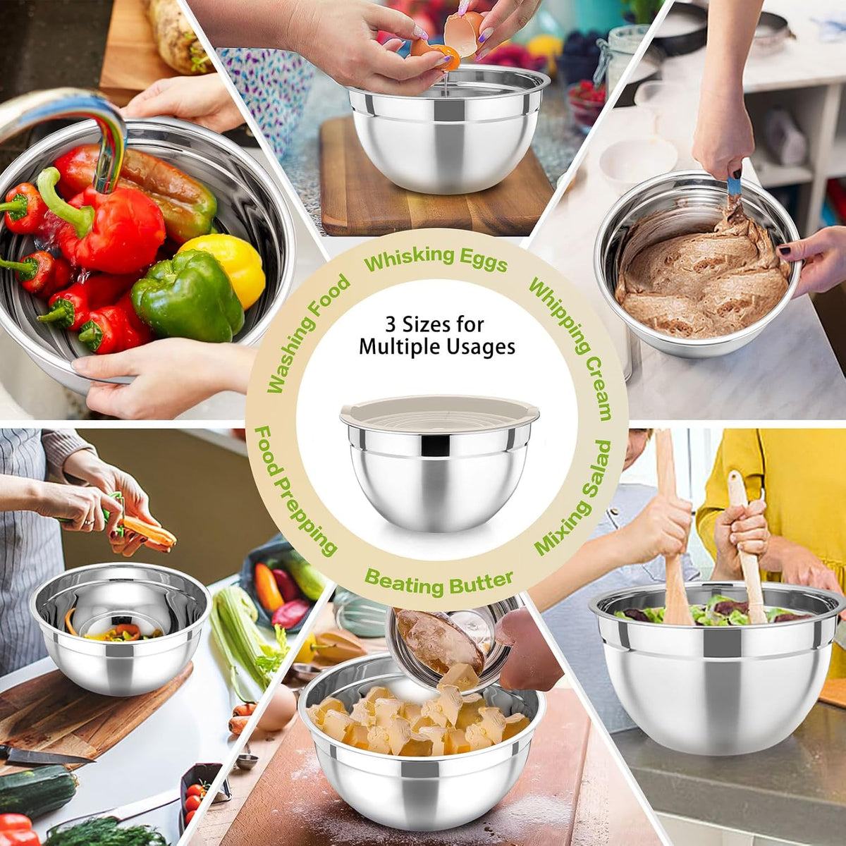 Stainless Steel Mixing Bowls with Airtight Lids, Blue