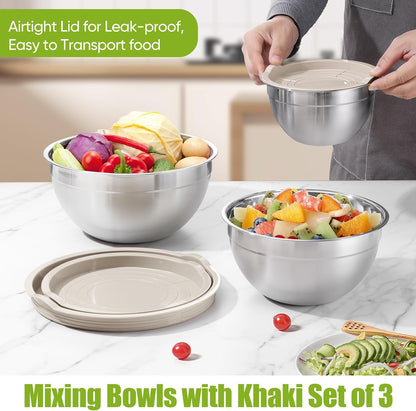 Stainless Steel Mixing Bowls with Airtight Lids, Blue