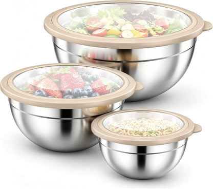 Stainless Steel Mixing Bowls with Airtight Lids, Blue