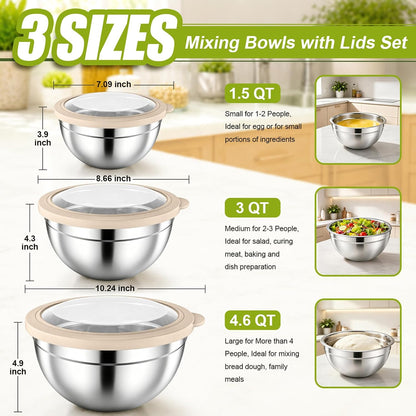 Stainless Steel Mixing Bowls with Airtight Lids, Blue