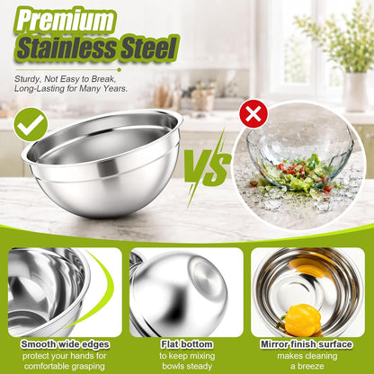 Stainless Steel Mixing Bowls with Airtight Lids, Blue