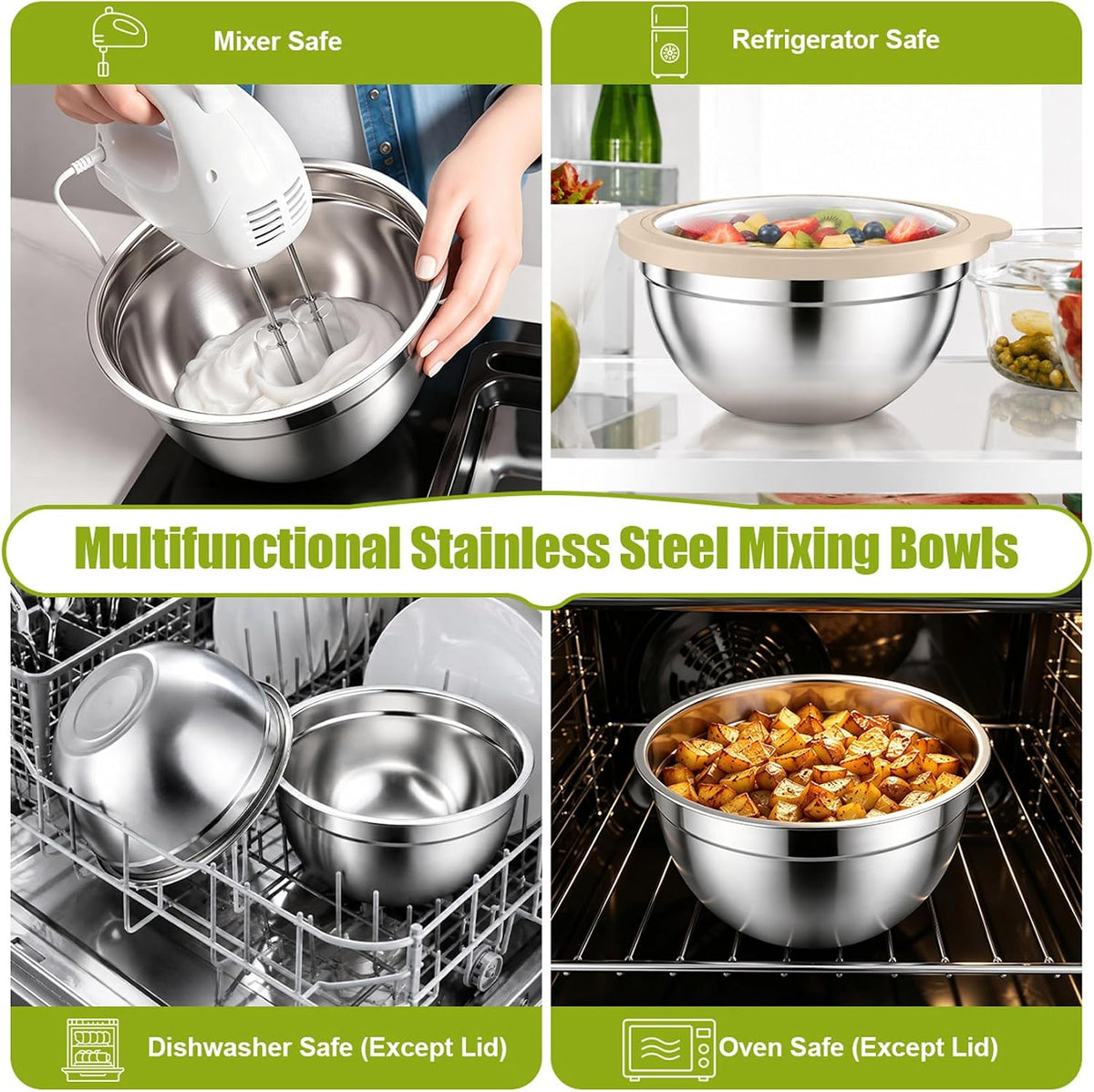 Stainless Steel Mixing Bowls with Airtight Lids, Blue
