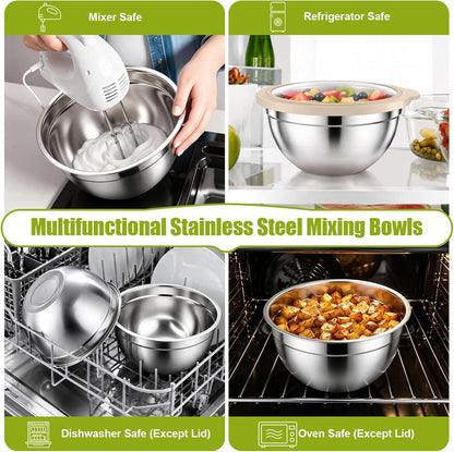 Stainless Steel Mixing Bowls with Airtight Lids, Blue