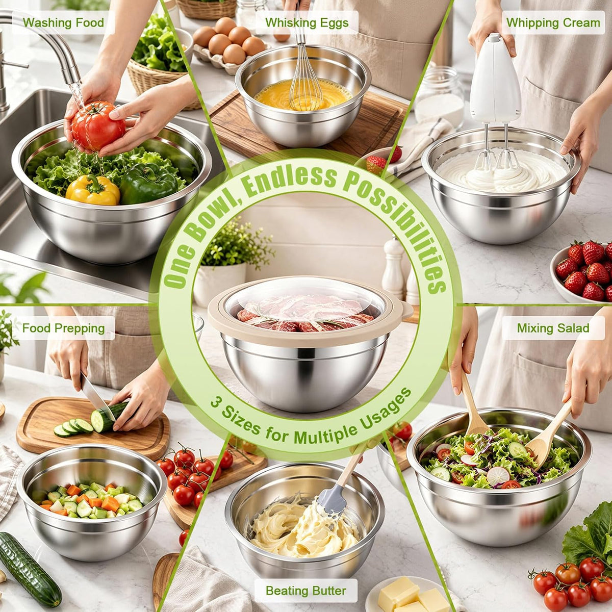 Stainless Steel Mixing Bowls with Airtight Lids, Blue