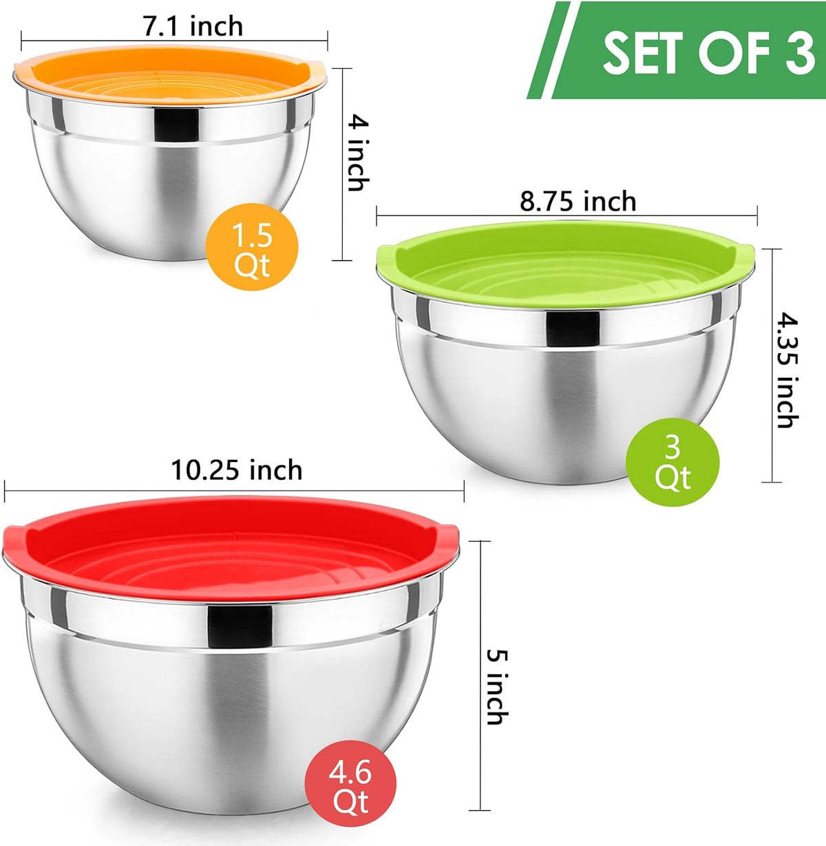 Stainless Steel Mixing Bowls with Airtight Lids, Blue