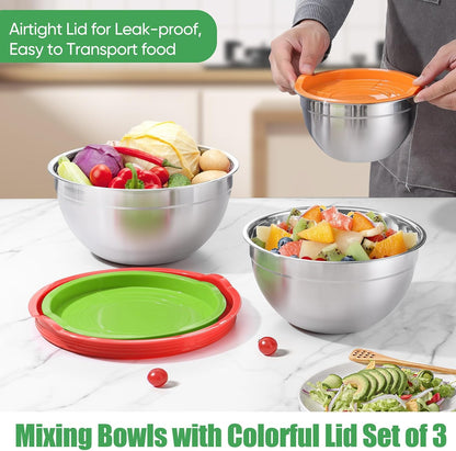 Stainless Steel Mixing Bowls with Airtight Lids, Blue
