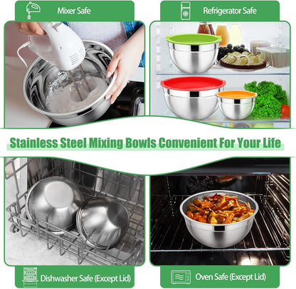 Stainless Steel Mixing Bowls with Airtight Lids, Blue