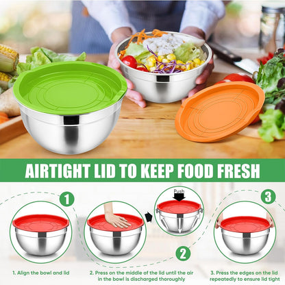 Stainless Steel Mixing Bowls with Airtight Lids, Blue