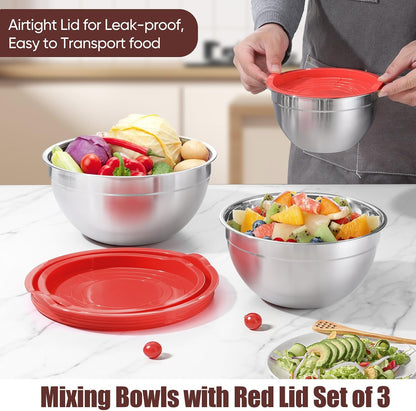 Stainless Steel Mixing Bowls with Airtight Lids, Blue