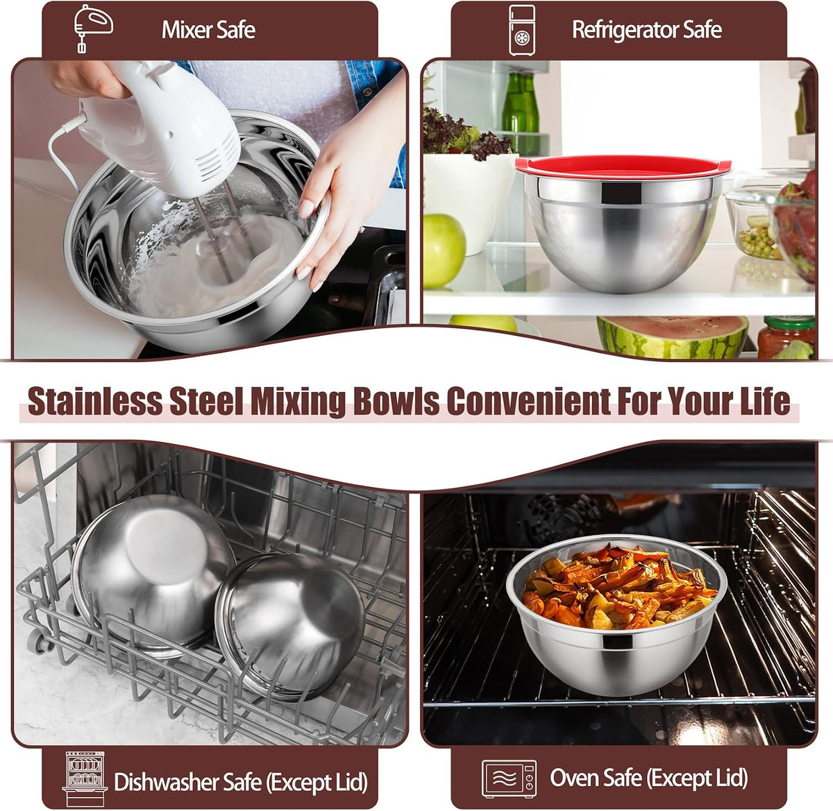 Stainless Steel Mixing Bowls with Airtight Lids, Blue