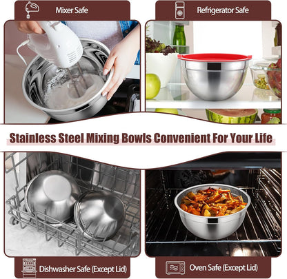 Stainless Steel Mixing Bowls with Airtight Lids, Blue