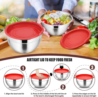 Stainless Steel Mixing Bowls with Airtight Lids, Blue
