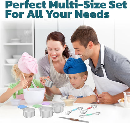 Magnetic Measuring Cups and Spoons Set of 17 - Stackable Stainless Steel Magnetic Measuring Spoons Set with Leveler - Dual Marking Scale Measuring Cup for Dry and Liquid Ingredients, Baking & Cooking