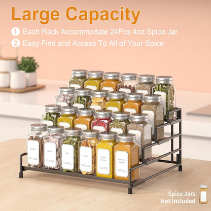 4-Tier-Spice-Rack-Organizer-for-Cabinet, Adjustable Depth Spice Holder Shelf For Countertop Pantry Cupboard, Metal Tiered Seasoning Organizer,Display Shelf Riser (Black-1 Pack)