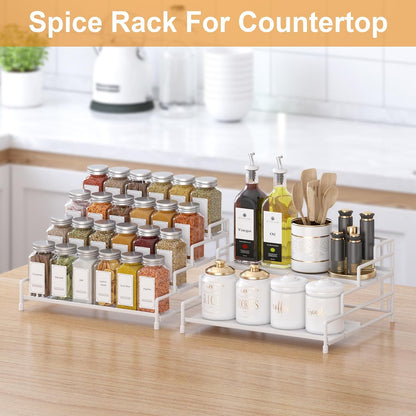 4-Tier-Spice-Rack-Organizer-for-Cabinet, Adjustable Depth Spice Holder Shelf For Countertop Pantry Cupboard, Metal Tiered Seasoning Organizer,Display Shelf Riser (Black-1 Pack)