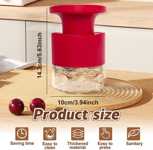 Cherry Pitter - Quick Release Multi Cherries Stoner Pitter 7-in-1, Push Button Cherr'y Core Pit'ter Tool Multiple with Splatter Protector, Pit Seed Remover for Making Jam Cherry Dishes (Red)