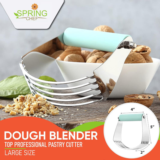 Large Dough Blender For Baking - Durable Pastry Blender - Mint | Heavy Duty Dough Mixer Hand Tool w/ Stainless Steel Blades, Professional Pastry Cutter Tool for Easy Mixing, Dishwasher Safe