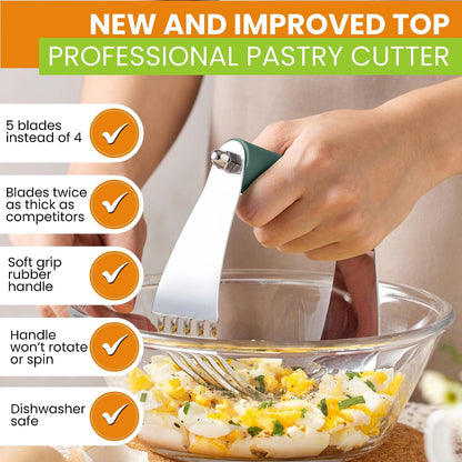 Large Dough Blender For Baking - Durable Pastry Blender - Mint | Heavy Duty Dough Mixer Hand Tool w/ Stainless Steel Blades, Professional Pastry Cutter Tool for Easy Mixing, Dishwasher Safe