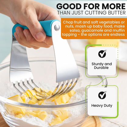 Large Dough Blender For Baking - Durable Pastry Blender - Mint | Heavy Duty Dough Mixer Hand Tool w/ Stainless Steel Blades, Professional Pastry Cutter Tool for Easy Mixing, Dishwasher Safe