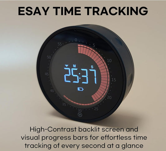 Visual Digital Timer - 60 Min Countdown & Count Up, Large LED Screen with Red Visual Disc, Magnetic Silent Timer for Kids, Seniors, Classroom, Kitchen Cooking, ADHD & Autism Productivity Tool