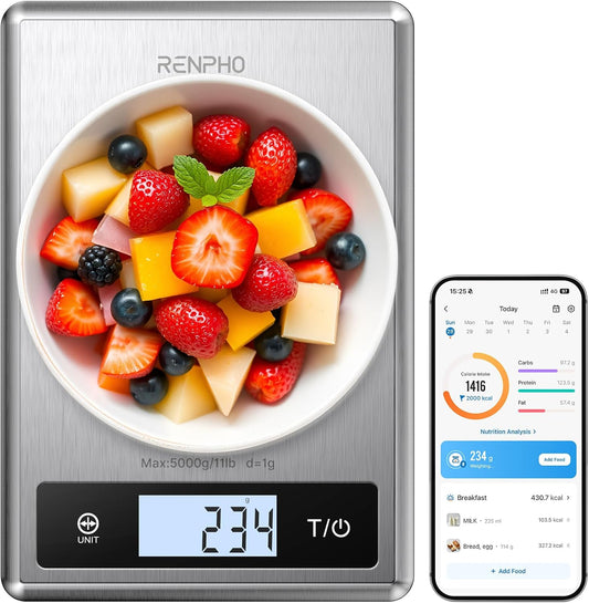 Smart Food Scale with app, Nutritional Calculator, Stainless Steel | Digital Nutrition Scale, Calorie Tracker for Weight Loss, Macros and Keto Calculator, Grams and Ounces