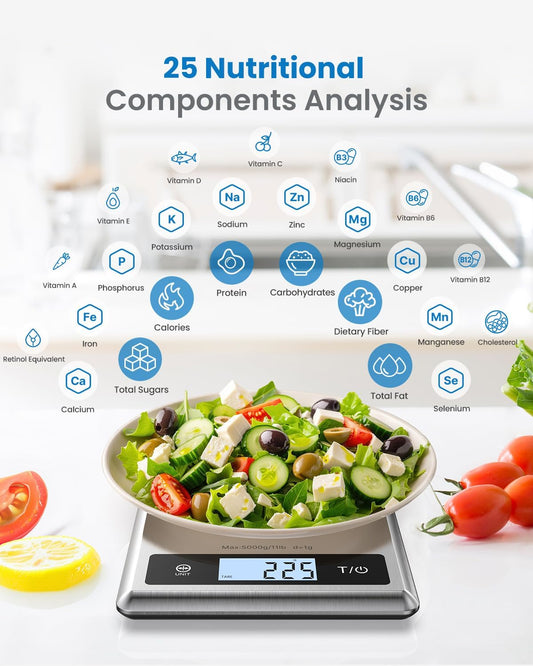Smart Food Scale with app, Nutritional Calculator, Stainless Steel | Digital Nutrition Scale, Calorie Tracker for Weight Loss, Macros and Keto Calculator, Grams and Ounces