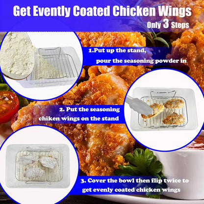 Batter Bowl with Tongs and Lid, No Mess Breading Station | Breader Bowl for Seasoning and Storage, Chicken, Pork, Salad, Meal Prep, Flip Design, Easy Clean