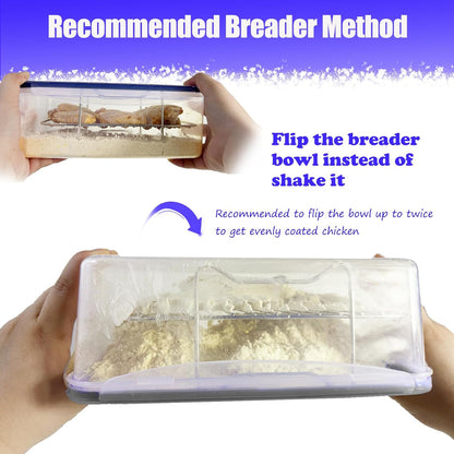 Batter Bowl with Tongs and Lid, No Mess Breading Station | Breader Bowl for Seasoning and Storage, Chicken, Pork, Salad, Meal Prep, Flip Design, Easy Clean