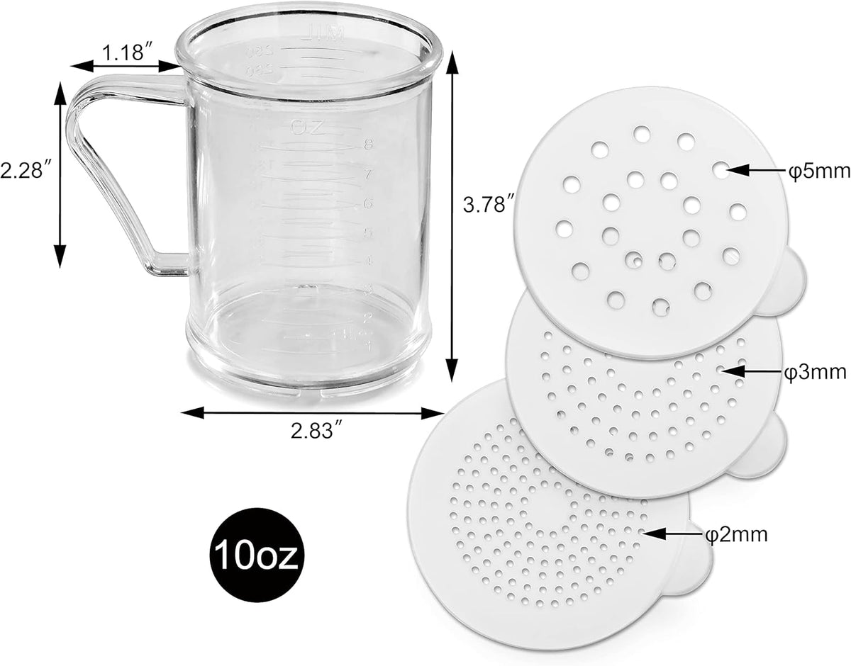 22513 Polycarbonate Plastic Dredge Shaker with 3 Snap-on Lids, Seasoning Sugar Spice Pepper Shaker, 10 OZ