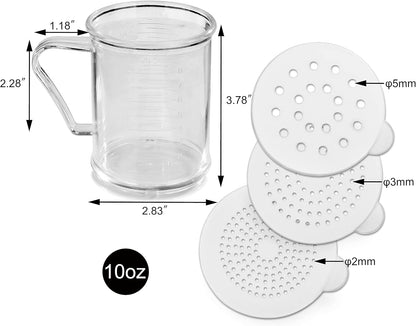 22513 Polycarbonate Plastic Dredge Shaker with 3 Snap-on Lids, Seasoning Sugar Spice Pepper Shaker, 10 OZ