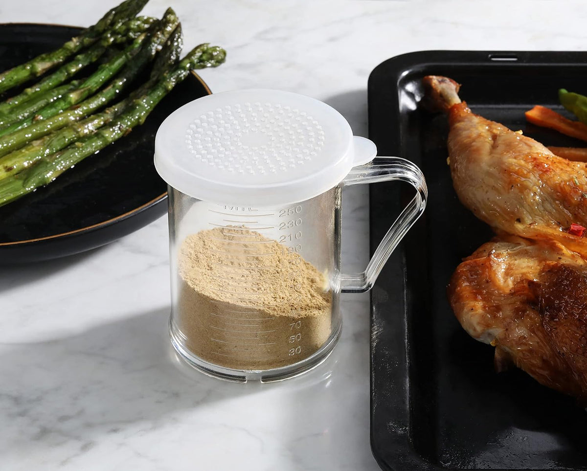 22513 Polycarbonate Plastic Dredge Shaker with 3 Snap-on Lids, Seasoning Sugar Spice Pepper Shaker, 10 OZ