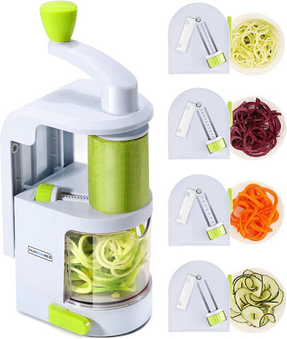 Vegetable Spiralizer, 4-Blade Zoodle Maker, Strong Suction & 500ml Bin