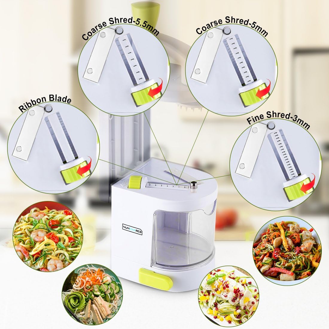 Vegetable Spiralizer, 4-Blade Zoodle Maker, Strong Suction & 500ml Bin