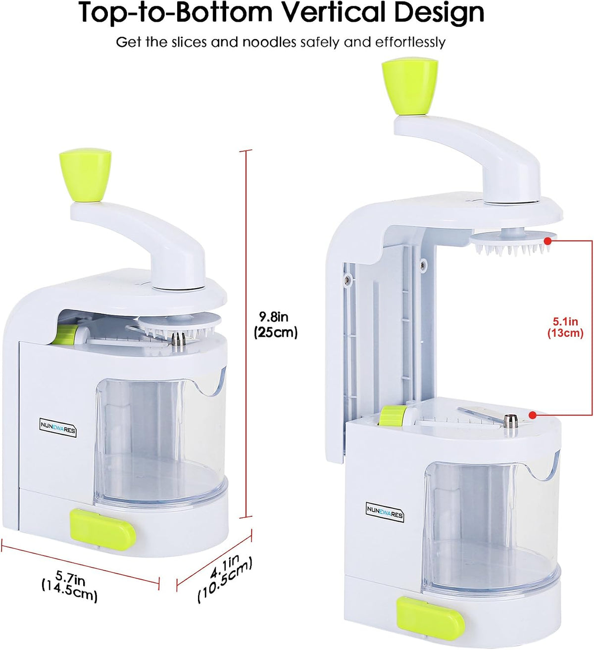 Vegetable Spiralizer, 4-Blade Zoodle Maker, Strong Suction & 500ml Bin