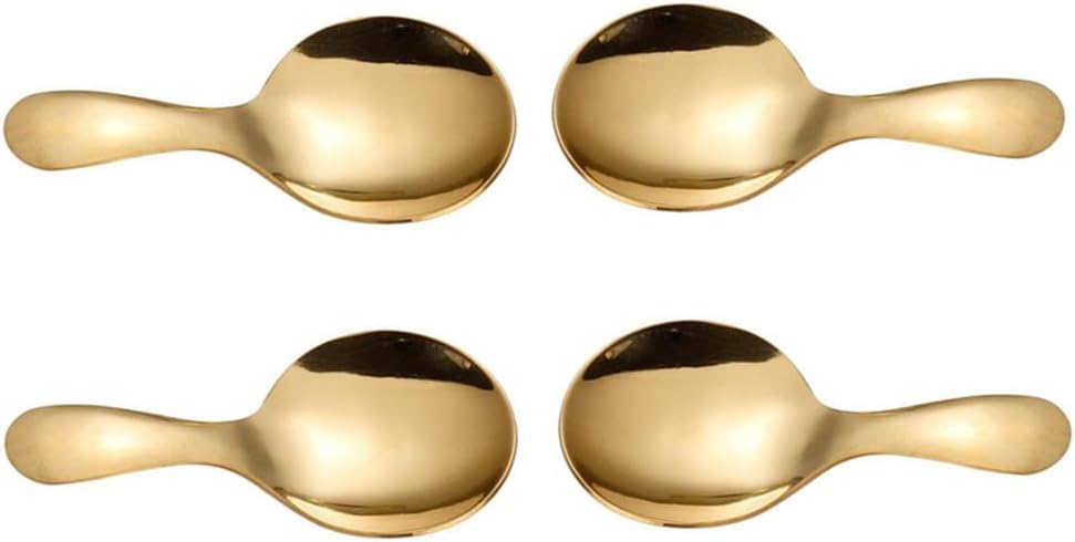 Stainless Steel Mini Scoop for Canisters with Short Handle, Gold Mini Feed Spoon for Ice Cream Melon Baller, Short Handle Spoon for Tea Sugar Salt Condiments Dessert (4 Pack)