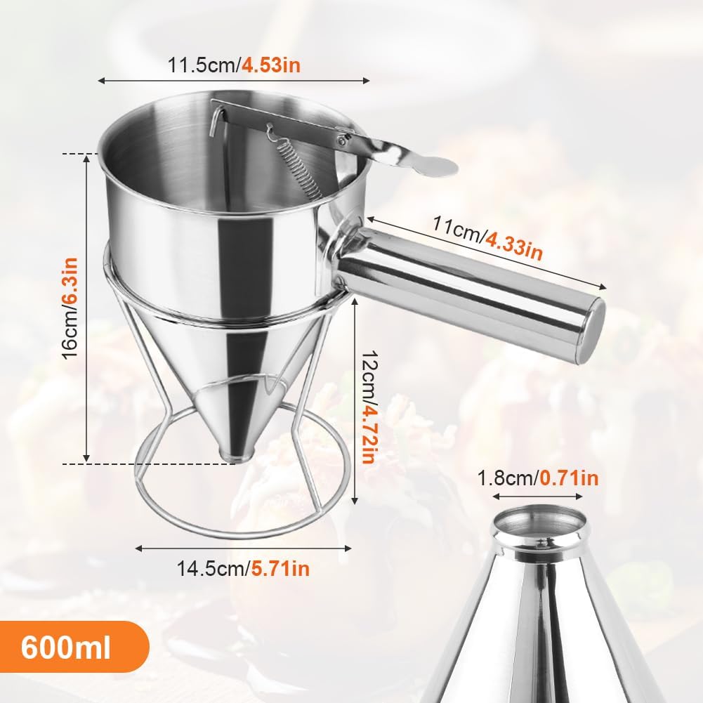 20oz Stainless Steel Pancake Batter Dispenser Multi-Nozzle, Funnel Tool