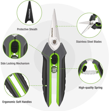 2-Pack Garden Pruning Shears, 8" Bypass & 6.25" Straight Shears | Garden Scissors, Premium Plant Shears, Garden Clippers Hand Tools for Cutting Flowers, Trimming Plants, Picking Fruits